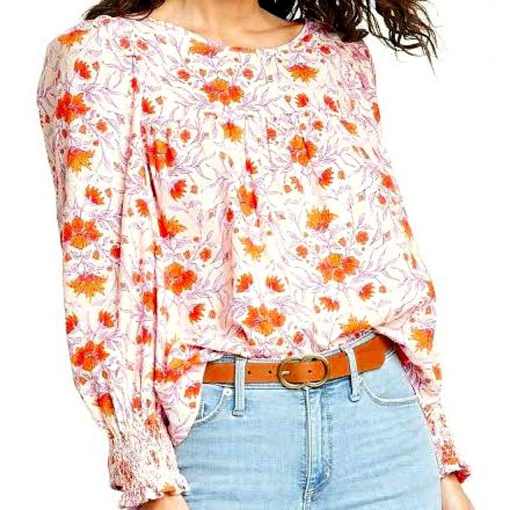 Universal Thread Floral Balloon Sleeve Blouse, L